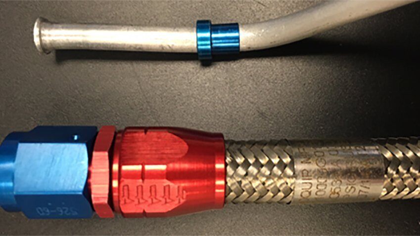 A photo of fuel lines from a diamond aircraft.