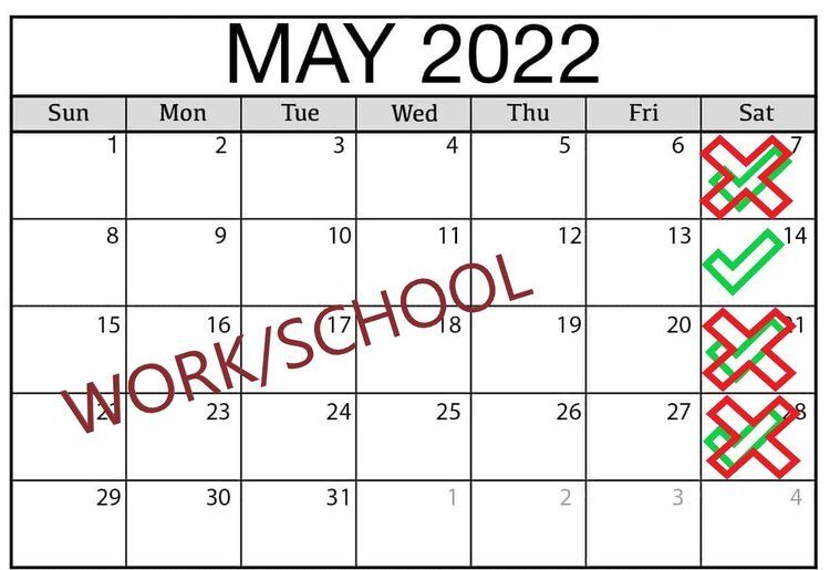 Calendar showing a realistic schedule.