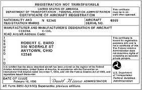 Image of an aircraft registration card.